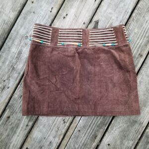 Vintage 90s Wilson's Brown Suede Leather Beaded Mini Skirt 10 Boho Hippie Chic
